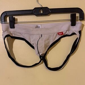 Men's Breathable Mesh Brief Jockstrap - White with Black Trim